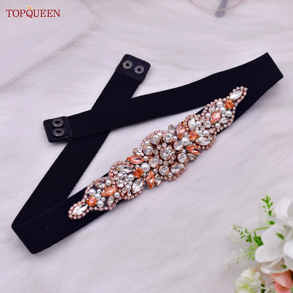 TOPQUEEN Women Dresses Elastic Belt Fashion Sparkly Rhinestone Stretch Waistband Travel Party Decoration Plus Size Customized