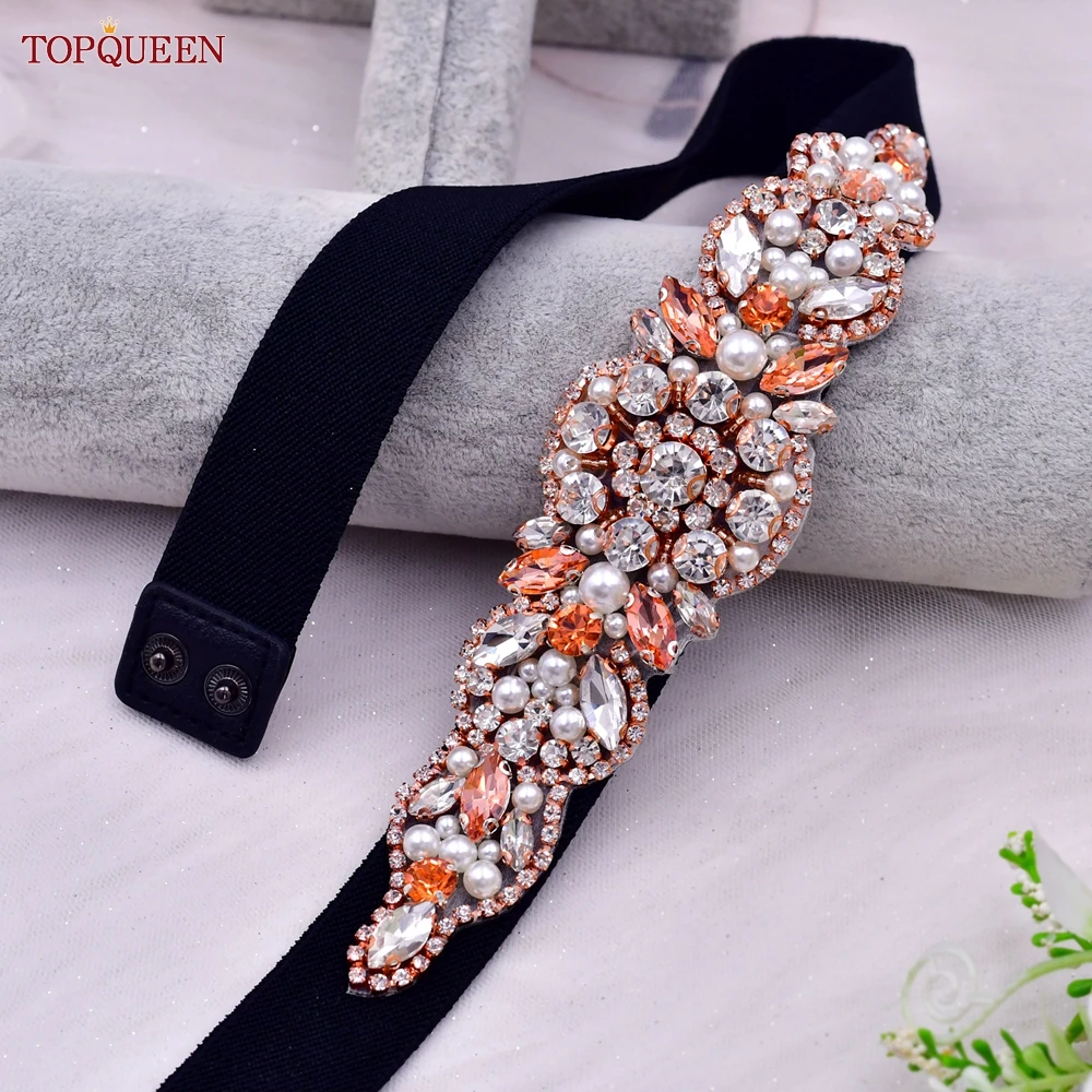 TOPQUEEN Women Dresses Elastic Belt Fashion Sparkly Rhinestone Stretch Waistband Travel Party Decoration Plus Size Customized