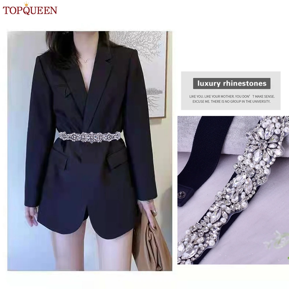 TOPQUEEN Women Dresses Elastic Belt Fashion Sparkly Rhinestone Stretch Waistband Travel Party Decoration Plus Size Customized