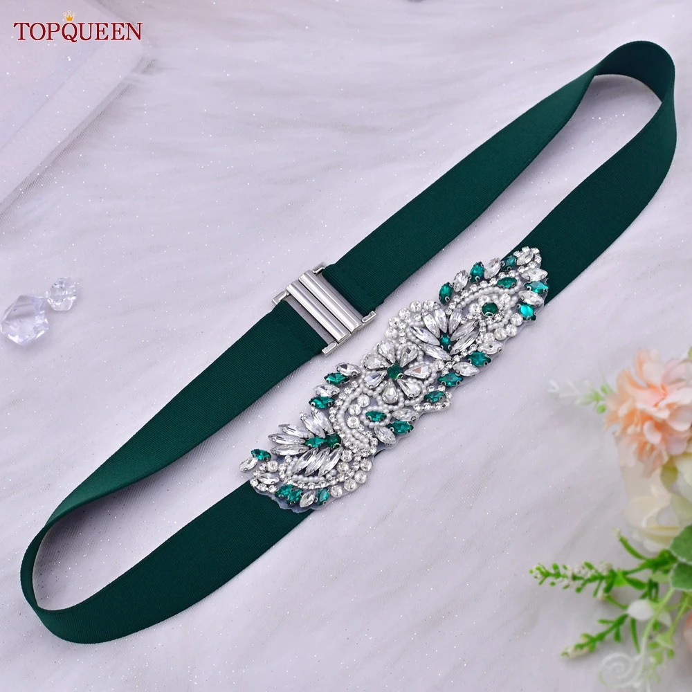 TOPQUEEN Women Dresses Elastic Belt Fashion Sparkly Rhinestone Stretch Waistband Travel Party Decoration Plus Size Customized