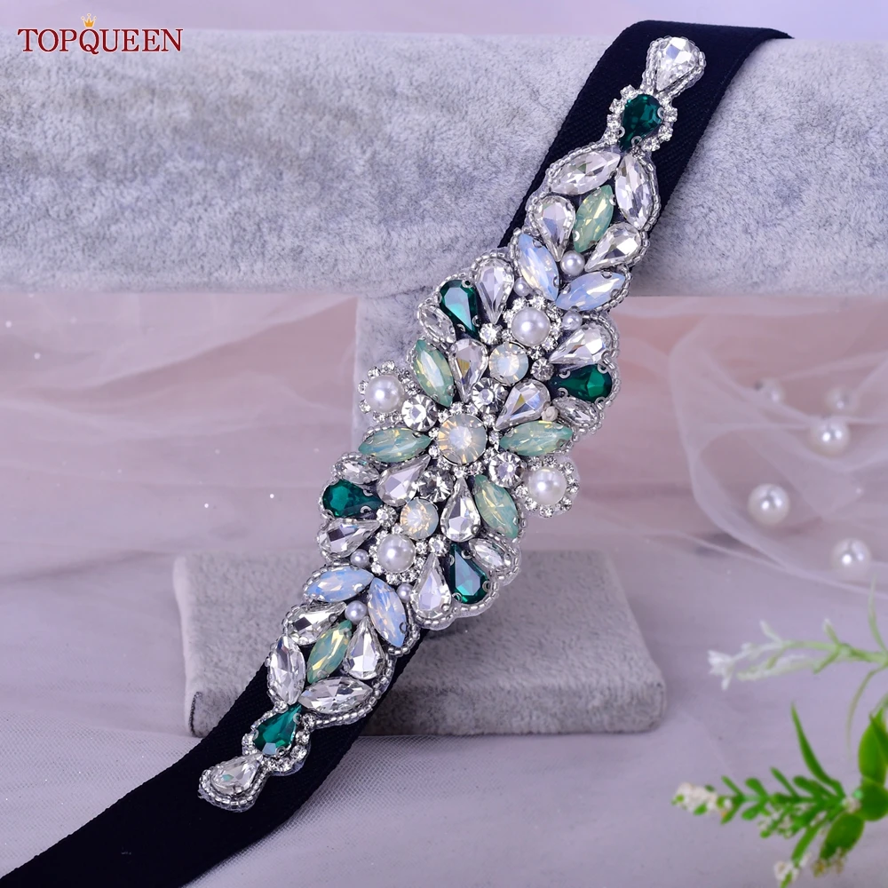 TOPQUEEN Women Dresses Elastic Belt Fashion Sparkly Rhinestone Stretch Waistband Travel Party Decoration Plus Size Customized