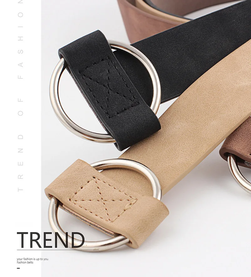 Trend Women Belt Fashion Round Buckle Design Imitation Leather Belt Simple and Versatile Youth Student Decoration Jeans Belt