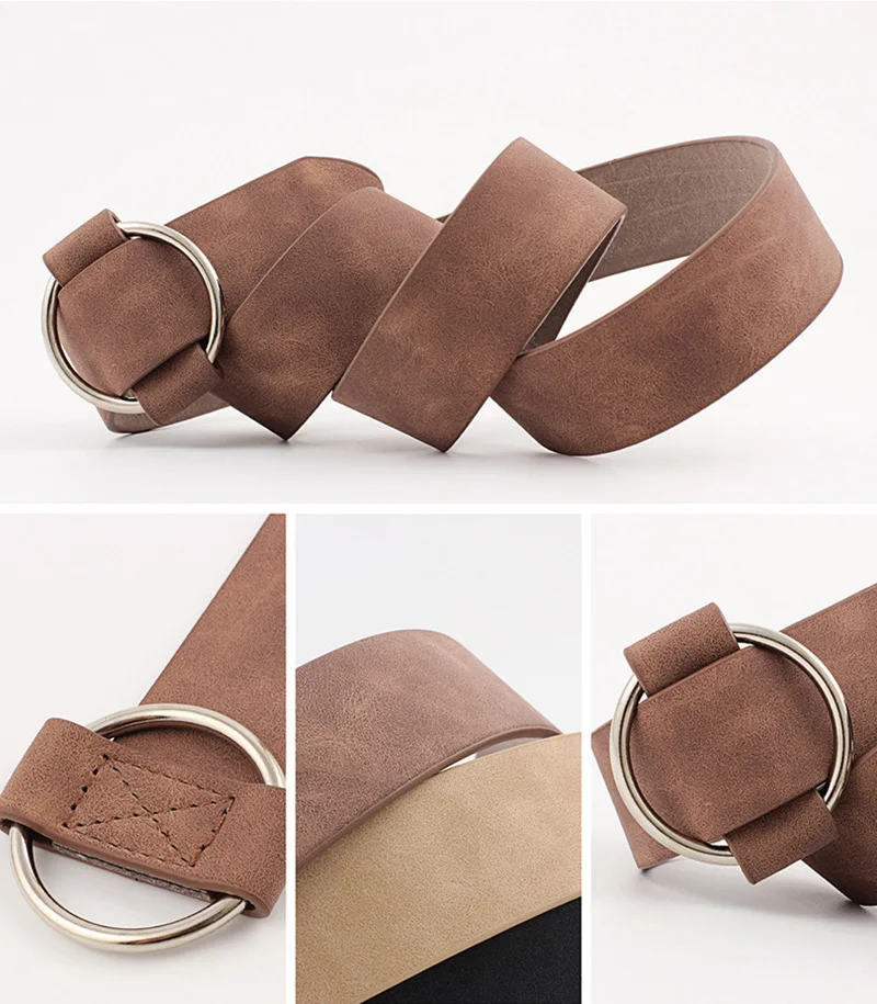 Trend Women Belt Fashion Round Buckle Design Imitation Leather Belt Simple and Versatile Youth Student Decoration Jeans Belt