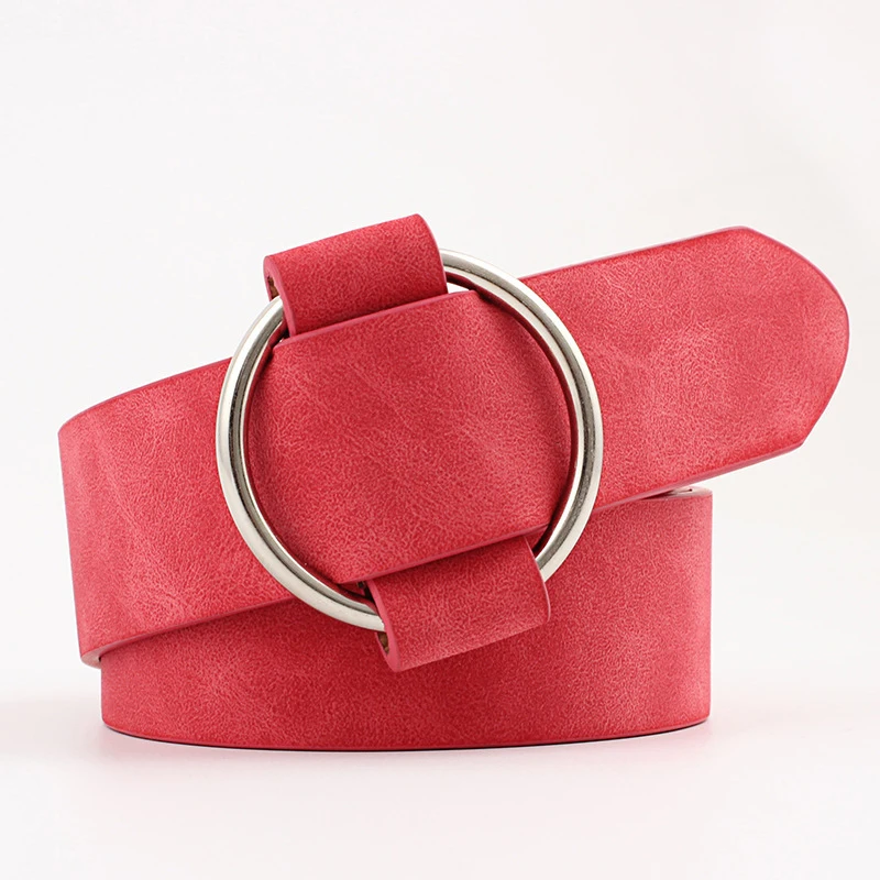Trend Women Belt Fashion Round Buckle Design Imitation Leather Belt Simple and Versatile Youth Student Decoration Jeans Belt