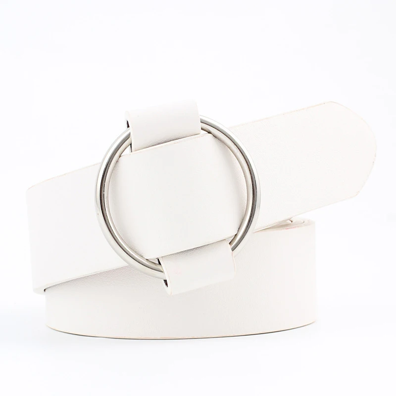Trend Women Belt Fashion Round Buckle Design Imitation Leather Belt Simple and Versatile Youth Student Decoration Jeans Belt