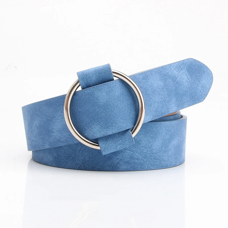 Trend Women Belt Fashion Round Buckle Design Imitation Leather Belt Simple and Versatile Youth Student Decoration Jeans Belt