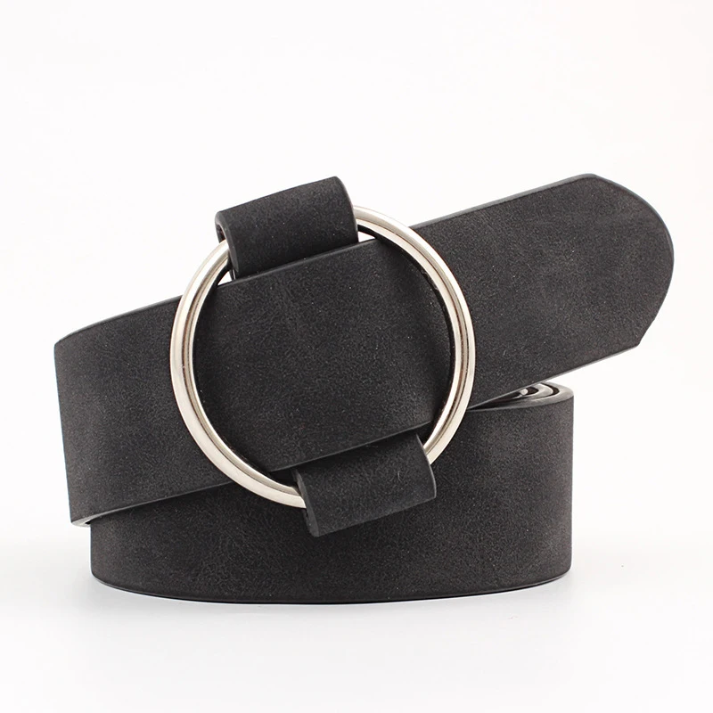 Trend Women Belt Fashion Round Buckle Design Imitation Leather Belt Simple and Versatile Youth Student Decoration Jeans Belt