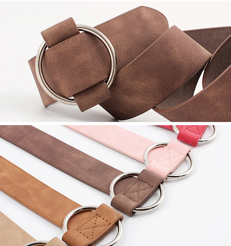 Trend Women Belt Fashion Round Buckle Design Imitation Leather Belt Simple and Versatile Youth Student Decoration Jeans Belt
