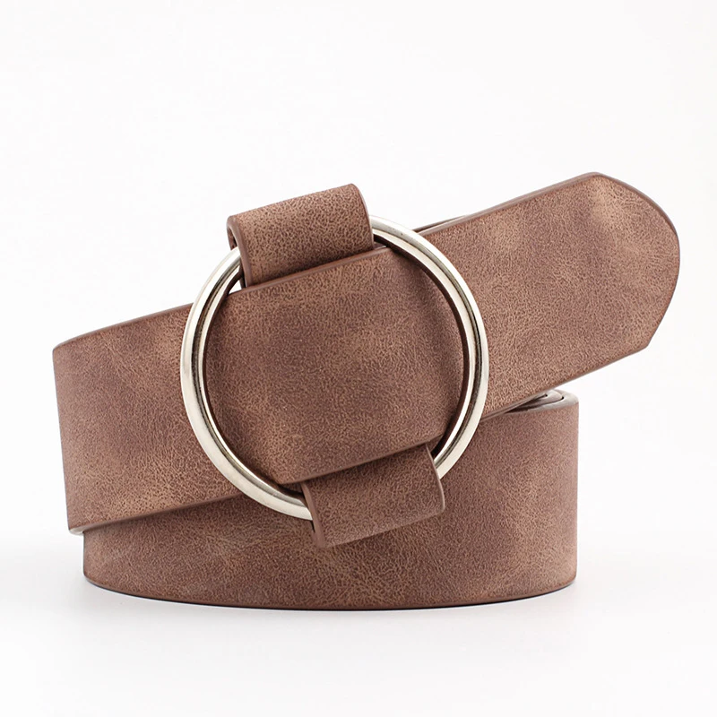 Trend Women Belt Fashion Round Buckle Design Imitation Leather Belt Simple and Versatile Youth Student Decoration Jeans Belt