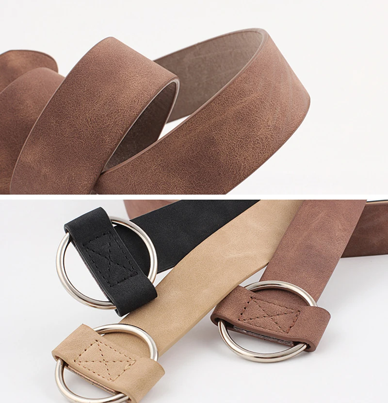 Trend Women Belt Fashion Round Buckle Design Imitation Leather Belt Simple and Versatile Youth Student Decoration Jeans Belt