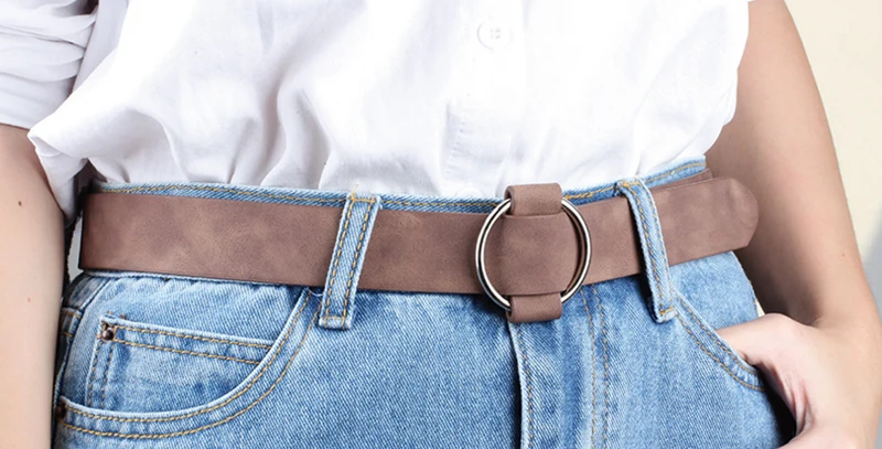 Trend Women Belt Fashion Round Buckle Design Imitation Leather Belt Simple and Versatile Youth Student Decoration Jeans Belt