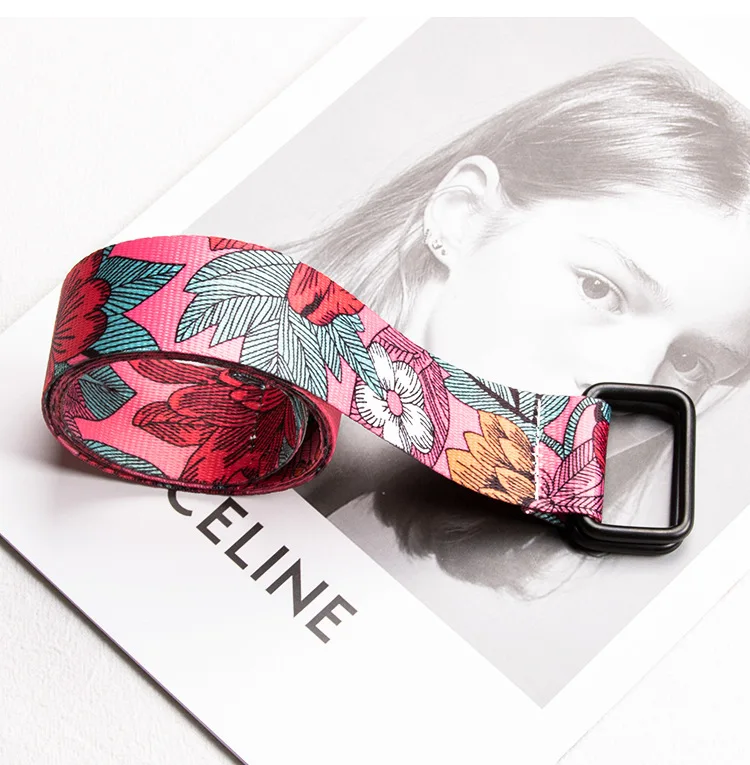 New Hot Women Belt Double Ring Buckle Chinese Style Pattern Design Women Canvas Belt Casual Women Cowboy Pants Decorate Belt