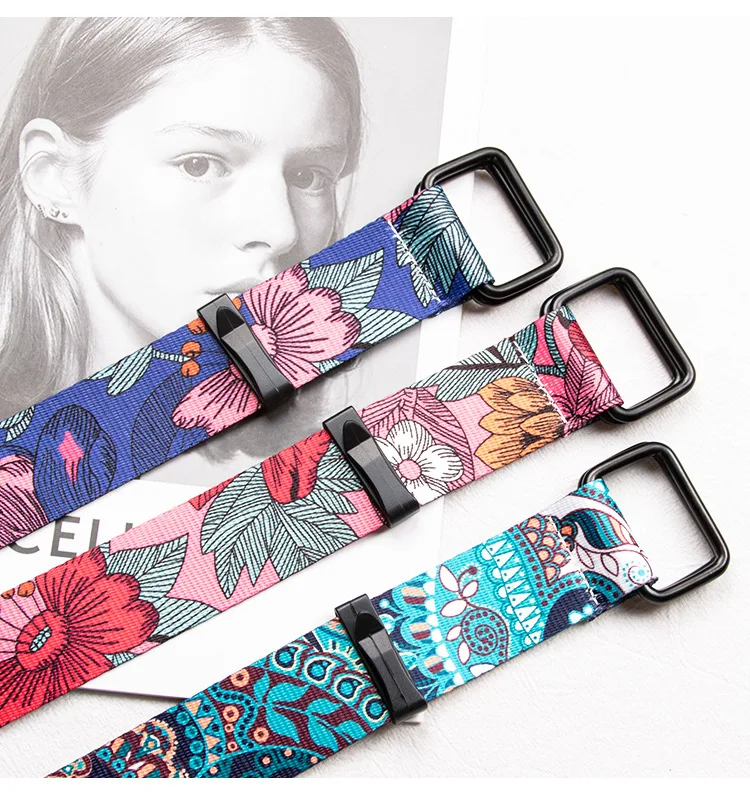 New Hot Women Belt Double Ring Buckle Chinese Style Pattern Design Women Canvas Belt Casual Women Cowboy Pants Decorate Belt