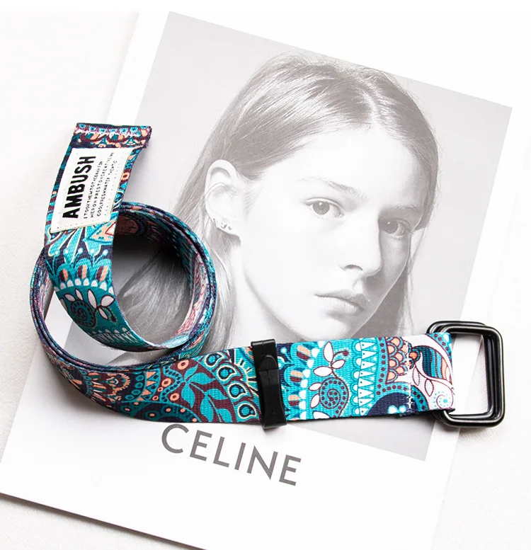 New Hot Women Belt Double Ring Buckle Chinese Style Pattern Design Women Canvas Belt Casual Women Cowboy Pants Decorate Belt
