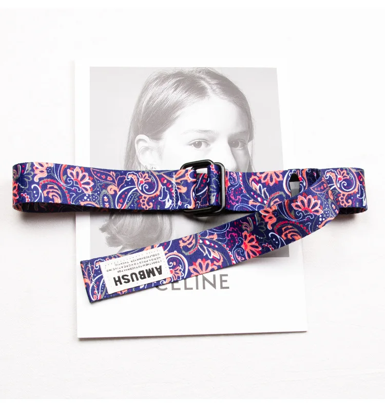 New Hot Women Belt Double Ring Buckle Chinese Style Pattern Design Women Canvas Belt Casual Women Cowboy Pants Decorate Belt