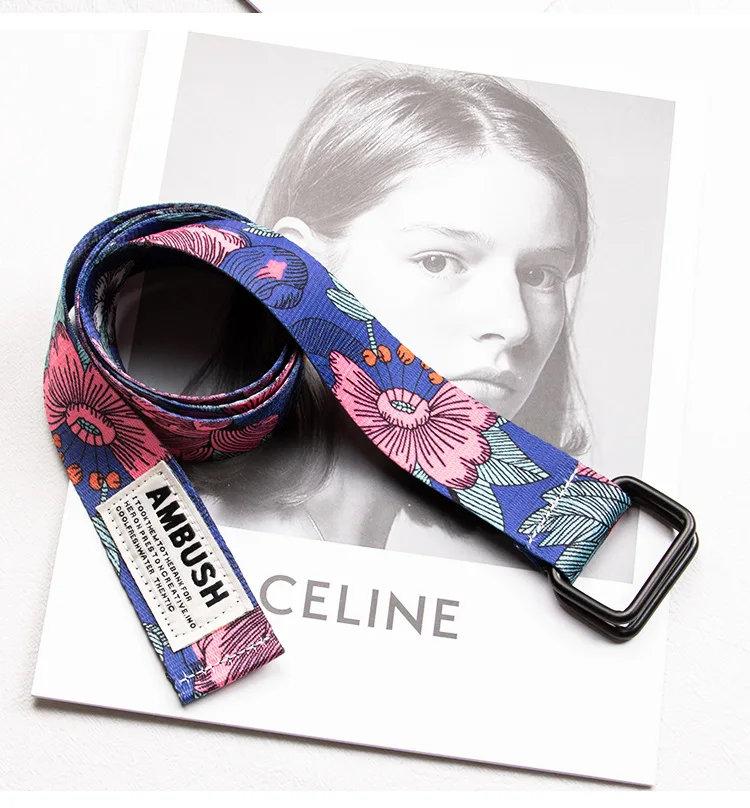 New Hot Women Belt Double Ring Buckle Chinese Style Pattern Design Women Canvas Belt Casual Women Cowboy Pants Decorate Belt