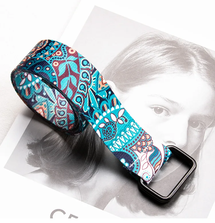 New Hot Women Belt Double Ring Buckle Chinese Style Pattern Design Women Canvas Belt Casual Women Cowboy Pants Decorate Belt