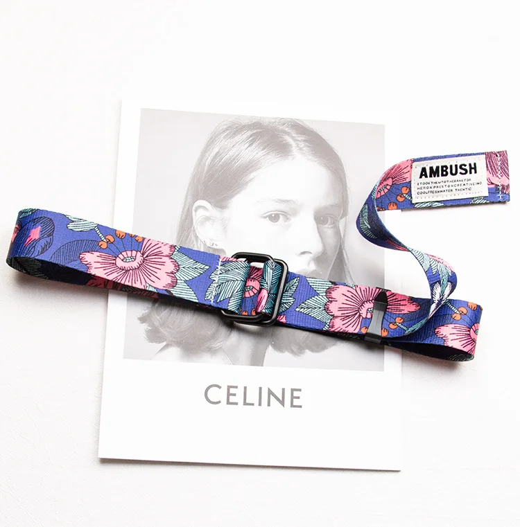New Hot Women Belt Double Ring Buckle Chinese Style Pattern Design Women Canvas Belt Casual Women Cowboy Pants Decorate Belt
