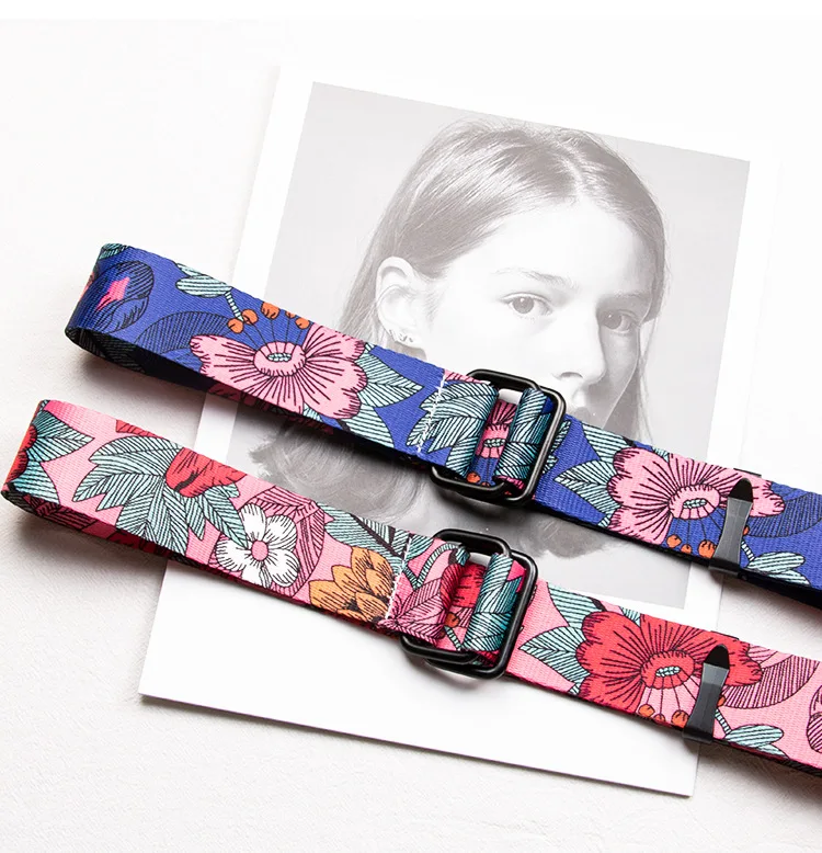 New Hot Women Belt Double Ring Buckle Chinese Style Pattern Design Women Canvas Belt Casual Women Cowboy Pants Decorate Belt