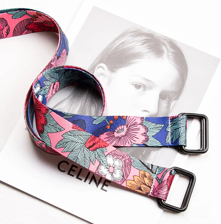 New Hot Women Belt Double Ring Buckle Chinese Style Pattern Design Women Canvas Belt Casual Women Cowboy Pants Decorate Belt