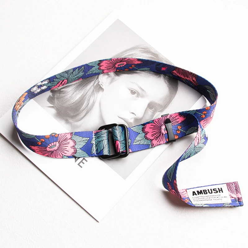 New Hot Women Belt Double Ring Buckle Chinese Style Pattern Design Women Canvas Belt Casual Women Cowboy Pants Decorate Belt