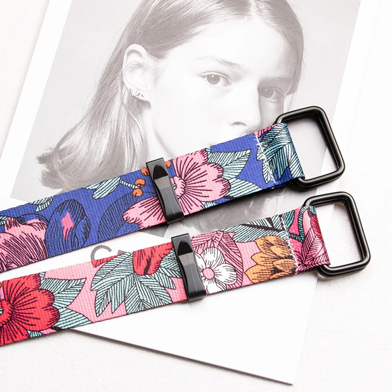 New Hot Women Belt Double Ring Buckle Chinese Style Pattern Design Women Canvas Belt Casual Women Cowboy Pants Decorate Belt
