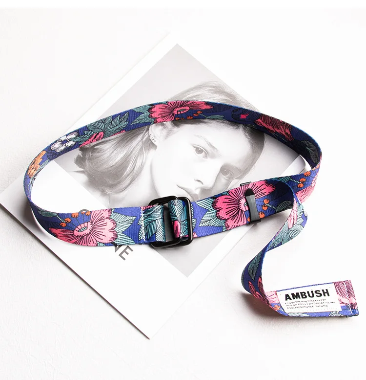 New Hot Women Belt Double Ring Buckle Chinese Style Pattern Design Women Canvas Belt Casual Women Cowboy Pants Decorate Belt