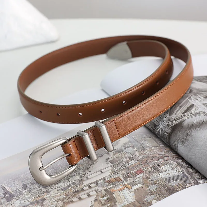 Maikun New Vintage Ladies Leather Belt Simple All-Match Silver Buckle Decorative Belt For Women