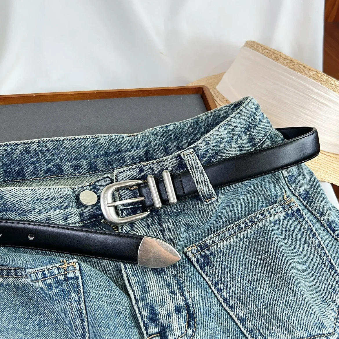 Maikun New Vintage Ladies Leather Belt Simple All-Match Silver Buckle Decorative Belt For Women