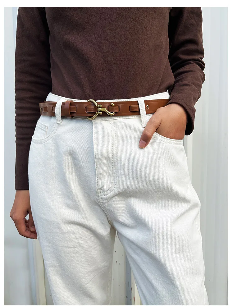 Maikun Genuine Leather Thin Belt For Women Suit Fashion Versatile Dress Sub Waist Chain Waist Trendy Small Belt