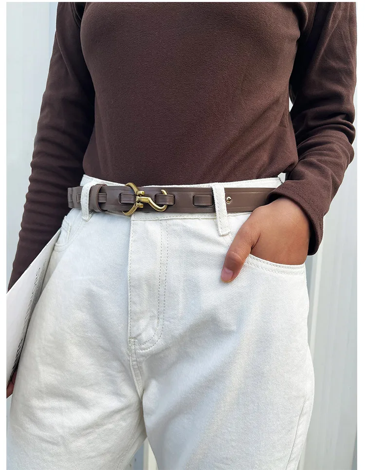 Maikun Genuine Leather Thin Belt For Women Suit Fashion Versatile Dress Sub Waist Chain Waist Trendy Small Belt