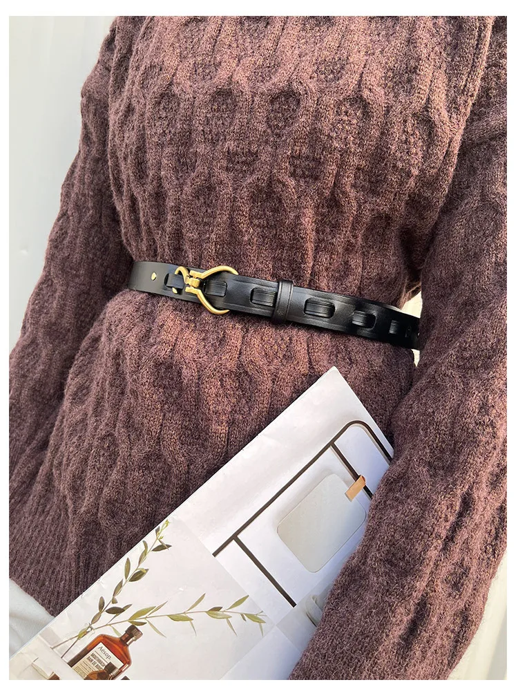 Maikun Genuine Leather Thin Belt For Women Suit Fashion Versatile Dress Sub Waist Chain Waist Trendy Small Belt