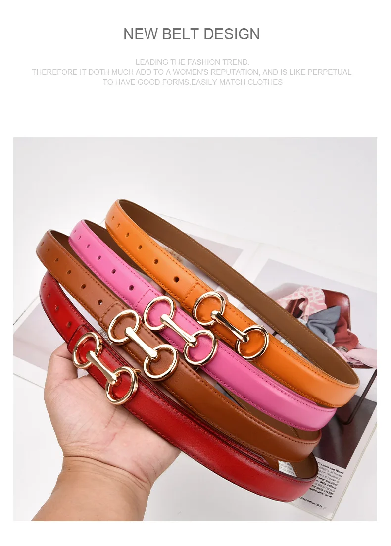 2.4cm Belts for Women Girls Fashion Waist Belt Cowhide Leather Simple 8 Metal Pin Buckle Belt Leisure Dress Jeans Waistband