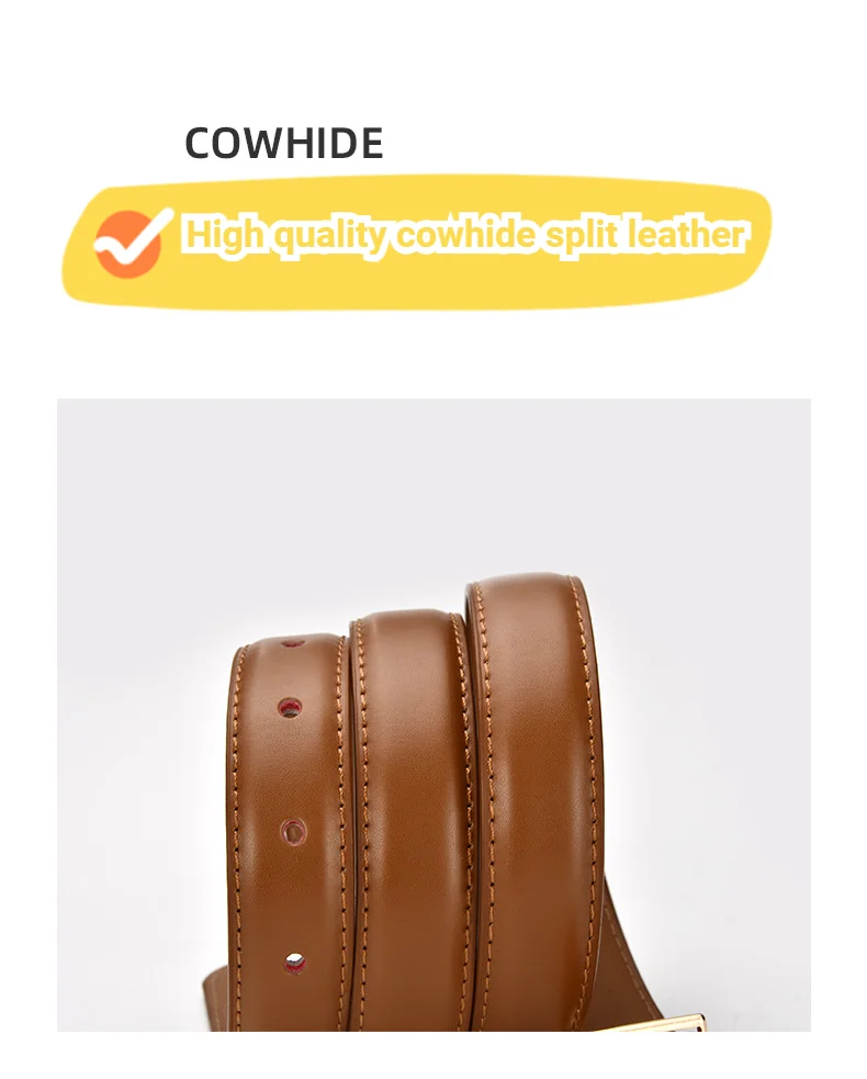 2.4cm Belts for Women Girls Fashion Waist Belt Cowhide Leather Simple 8 Metal Pin Buckle Belt Leisure Dress Jeans Waistband