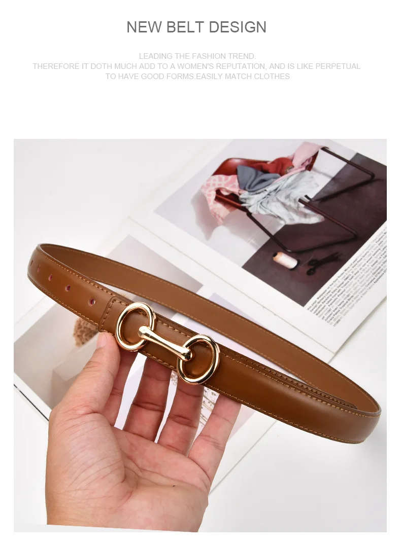 2.4cm Belts for Women Girls Fashion Waist Belt Cowhide Leather Simple 8 Metal Pin Buckle Belt Leisure Dress Jeans Waistband
