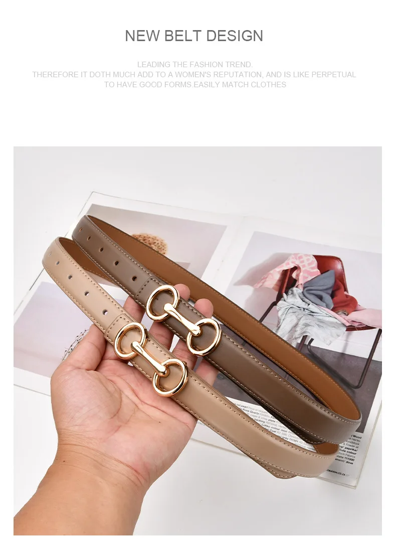 2.4cm Belts for Women Girls Fashion Waist Belt Cowhide Leather Simple 8 Metal Pin Buckle Belt Leisure Dress Jeans Waistband