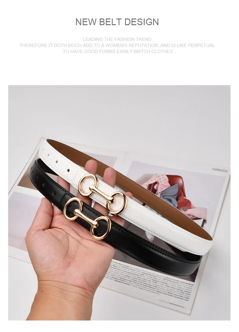2.4cm Belts for Women Girls Fashion Waist Belt Cowhide Leather Simple 8 Metal Pin Buckle Belt Leisure Dress Jeans Waistband