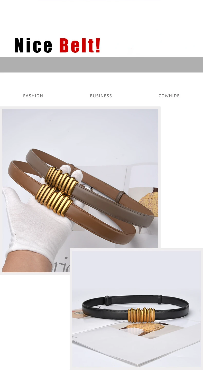 2.4cm Luxury Genuine Leather Women Belt Designer Women Dress Cowhide Knot Belt Gold Alloy Buckle Waistband Jeans Female Gift