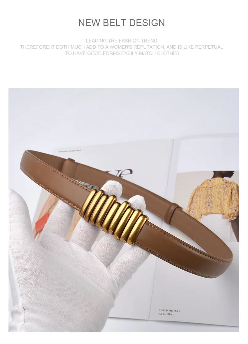 2.4cm Luxury Genuine Leather Women Belt Designer Women Dress Cowhide Knot Belt Gold Alloy Buckle Waistband Jeans Female Gift