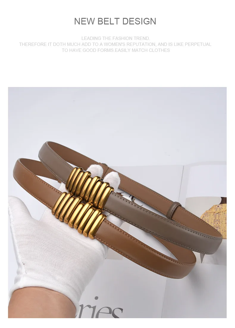 2.4cm Luxury Genuine Leather Women Belt Designer Women Dress Cowhide Knot Belt Gold Alloy Buckle Waistband Jeans Female Gift