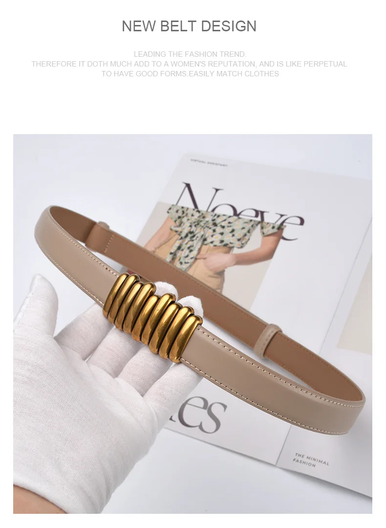 2.4cm Luxury Genuine Leather Women Belt Designer Women Dress Cowhide Knot Belt Gold Alloy Buckle Waistband Jeans Female Gift