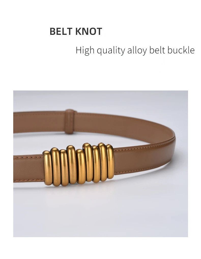 2.4cm Luxury Genuine Leather Women Belt Designer Women Dress Cowhide Knot Belt Gold Alloy Buckle Waistband Jeans Female Gift
