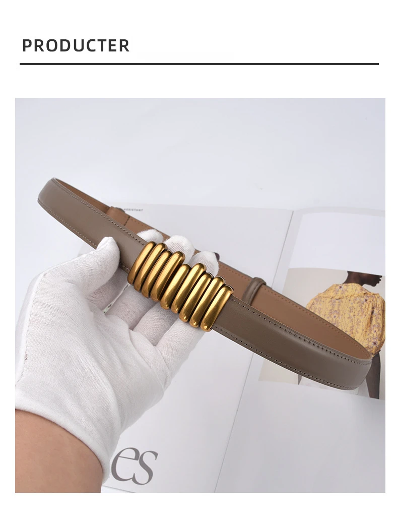 2.4cm Luxury Genuine Leather Women Belt Designer Women Dress Cowhide Knot Belt Gold Alloy Buckle Waistband Jeans Female Gift
