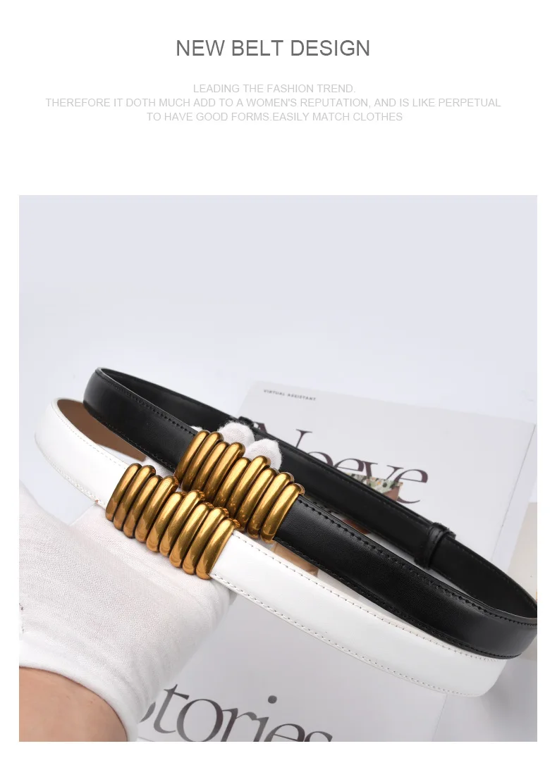 2.4cm Luxury Genuine Leather Women Belt Designer Women Dress Cowhide Knot Belt Gold Alloy Buckle Waistband Jeans Female Gift