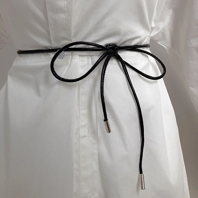 New Round Leather Rope Thin Belt Women Fashion Decorative Knotted Waist Rope Simple Self-Tie Skirt Coat Waist Belts Strap