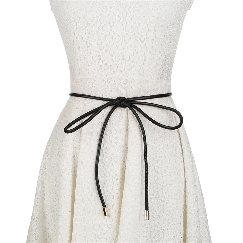 New Round Leather Rope Thin Belt Women Fashion Decorative Knotted Waist Rope Simple Self-Tie Skirt Coat Waist Belts Strap