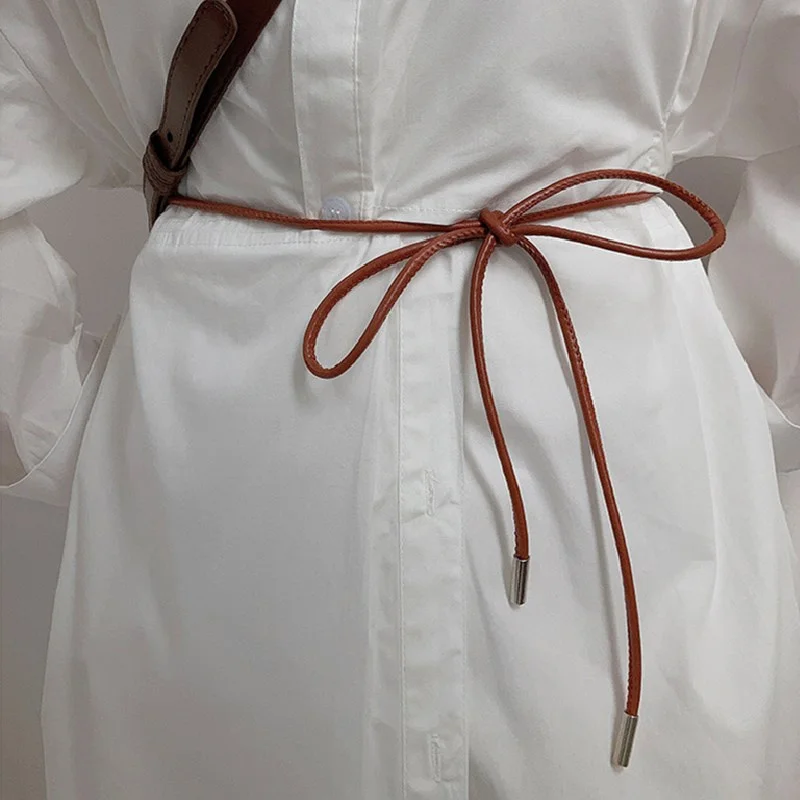 New Round Leather Rope Thin Belt Women Fashion Decorative Knotted Waist Rope Simple Self-Tie Skirt Coat Waist Belts Strap