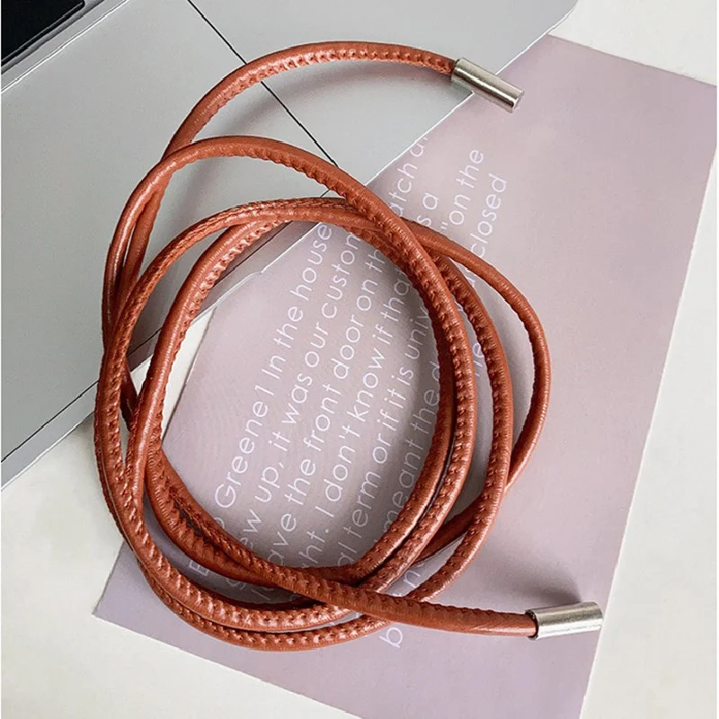 New Round Leather Rope Thin Belt Women Fashion Decorative Knotted Waist Rope Simple Self-Tie Skirt Coat Waist Belts Strap