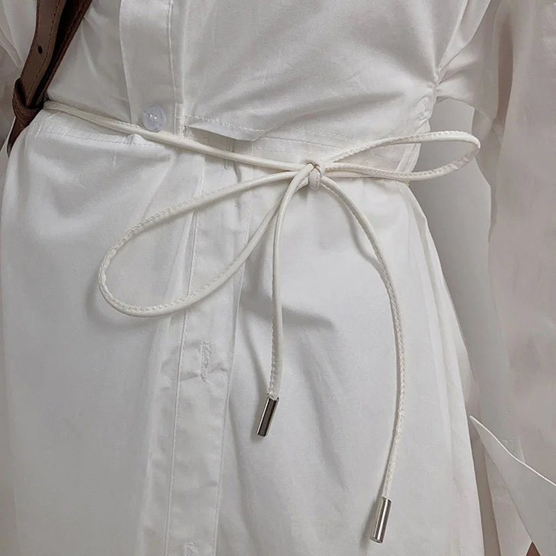 New Round Leather Rope Thin Belt Women Fashion Decorative Knotted Waist Rope Simple Self-Tie Skirt Coat Waist Belts Strap