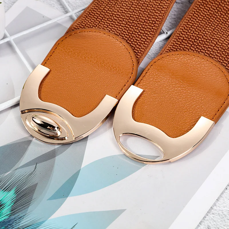 Wide Elastic Belts for Women Stretch Ladies Waist Belt with Fashion Gold Buckle, Vintage Classic Plus Size Belts for Women